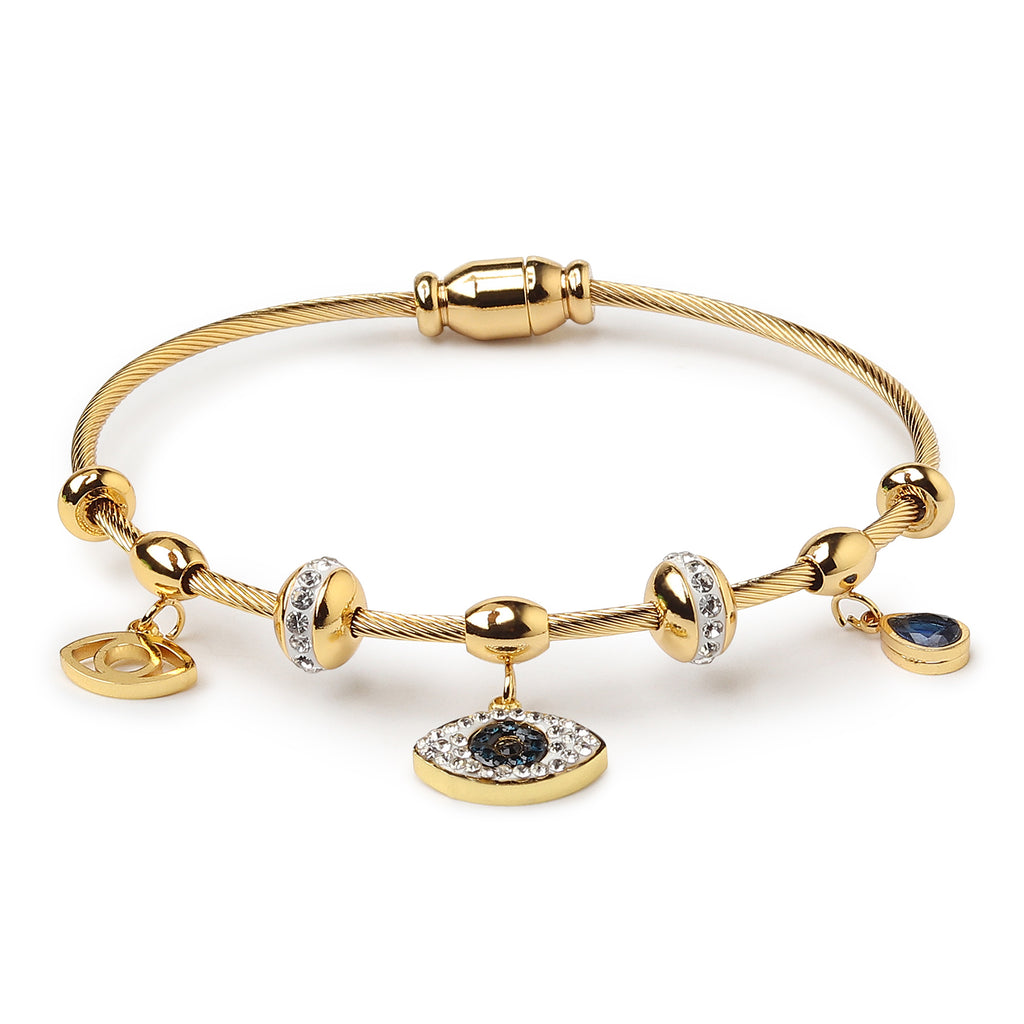 Gold-Tone Evil Eye Charm Bracelet for Women