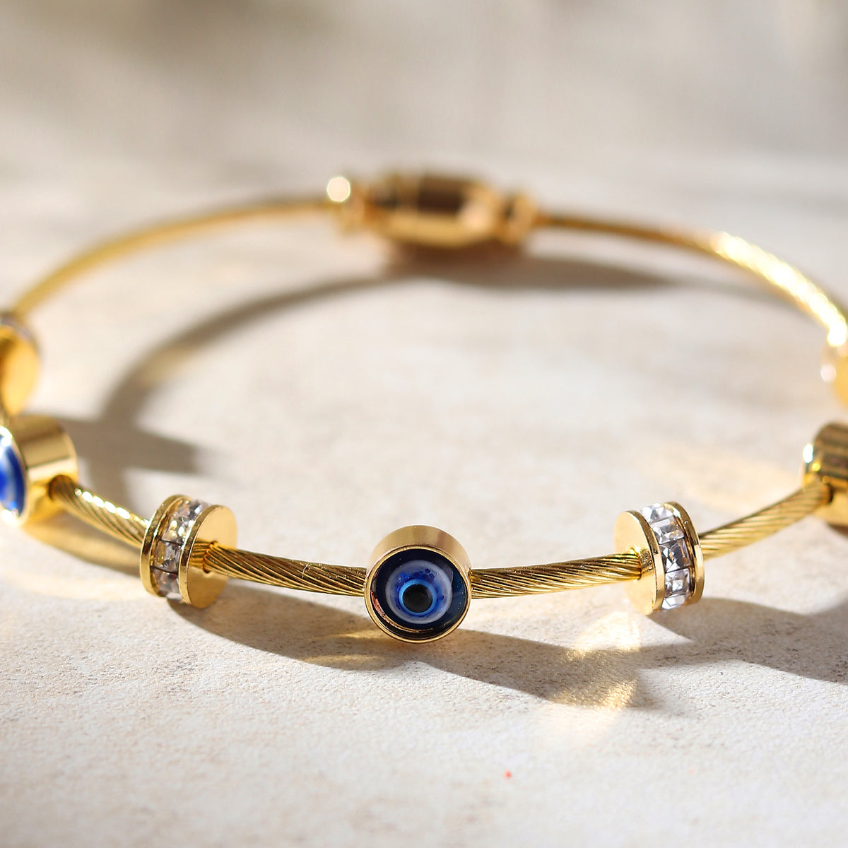 Gold-Tone Blue Evil Eye Cable Bracelet for Women