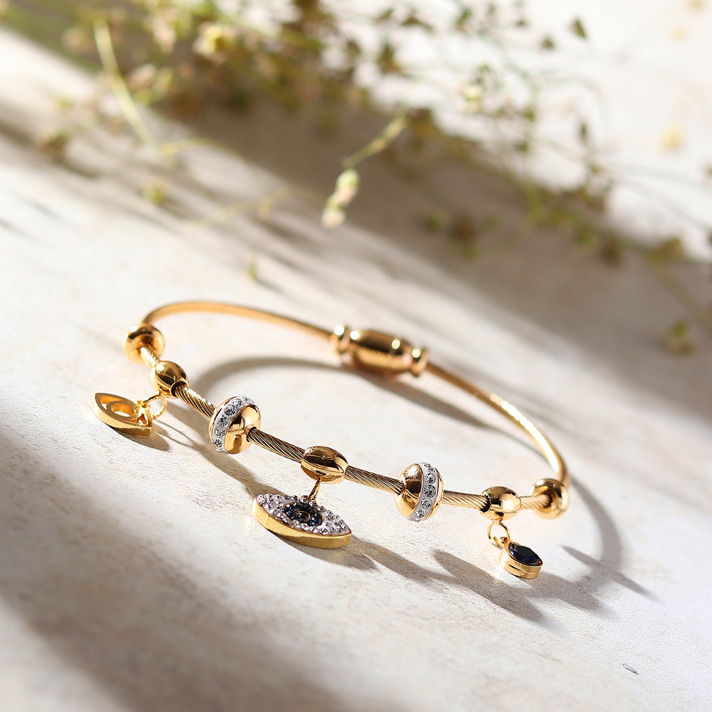 Gold-Tone Evil Eye Charm Bracelet for Women