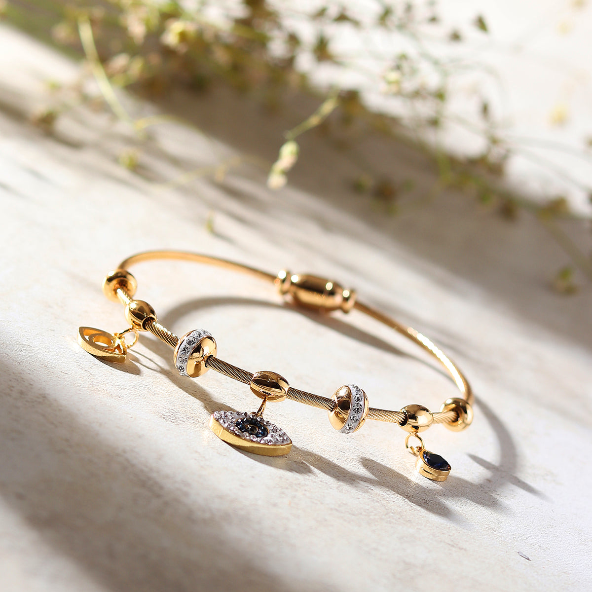 Gold-Tone Evil Eye Charm Bracelet for Women