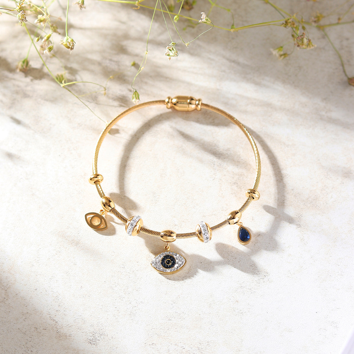 Gold-Tone Evil Eye Charm Bracelet for Women
