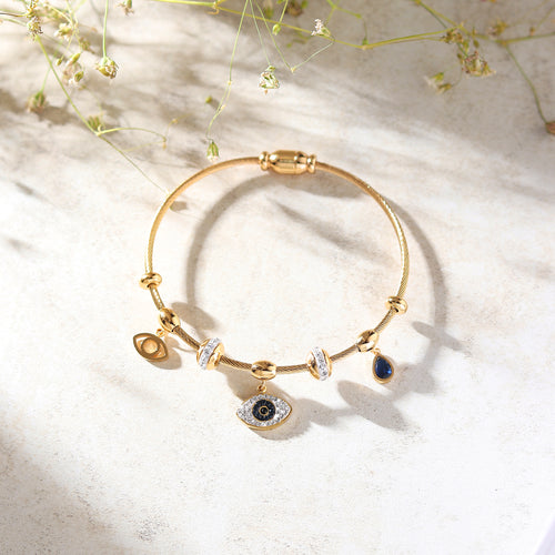 Gold-Tone Evil Eye Charm Bracelet for Women