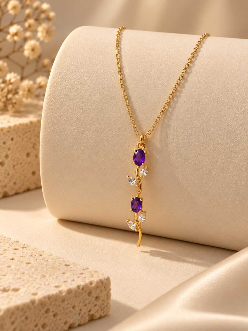 Title: Gold-Tone Purple Crystal Vine Pendant Necklace for Women | NUSH Jewel