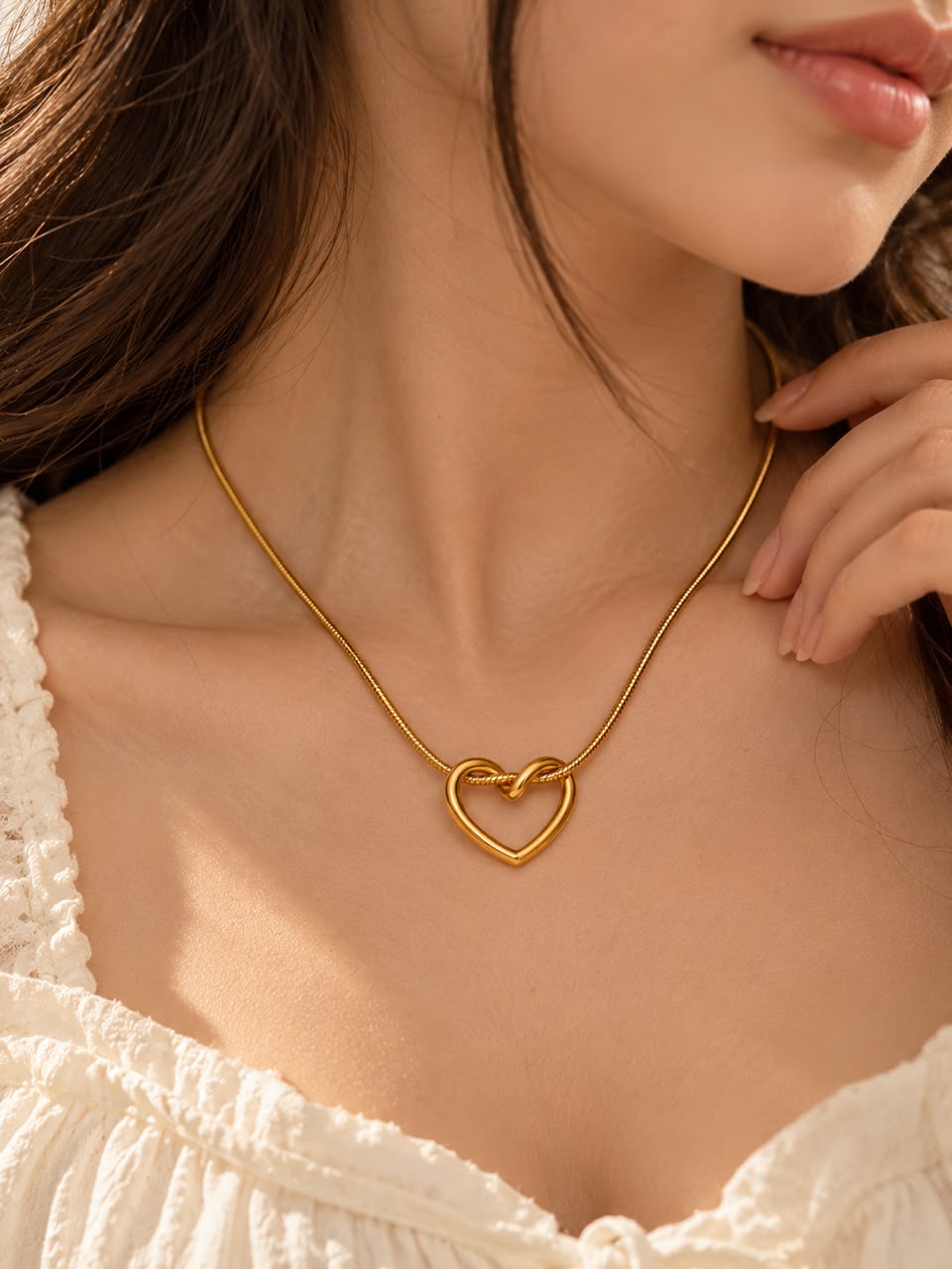 Gold-Tone Interlocking Heart Pendant Necklace for Women | NUSH Jewel