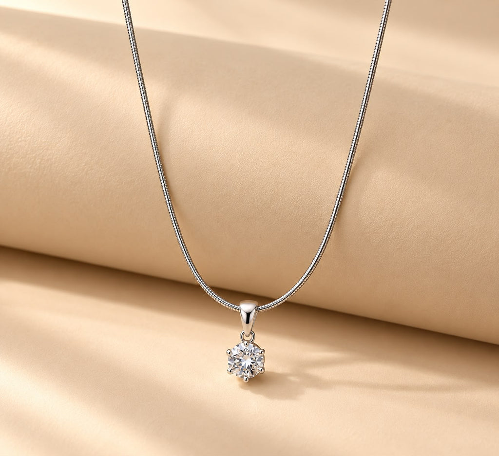 Silver-Tone Solitaire Crystal Pendant Necklace for Women | NUSH Jewel