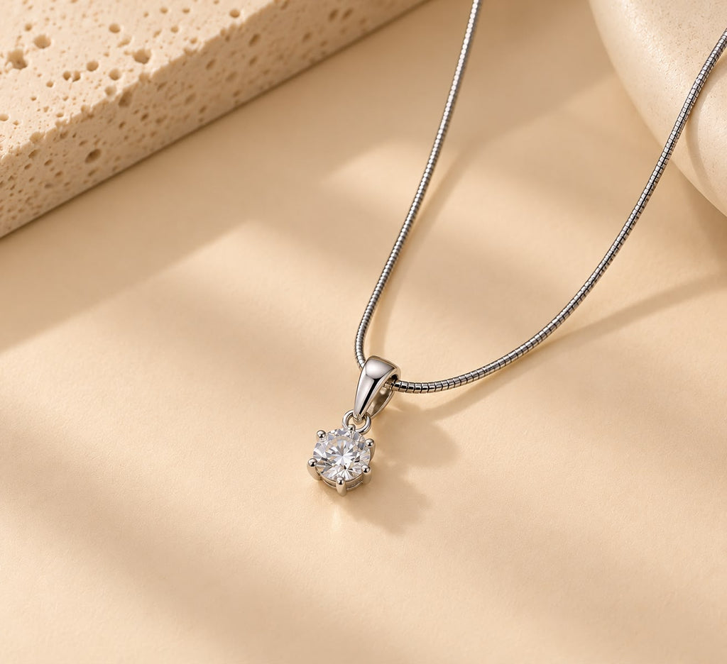 Silver-Tone Solitaire Crystal Pendant Necklace for Women | NUSH Jewel