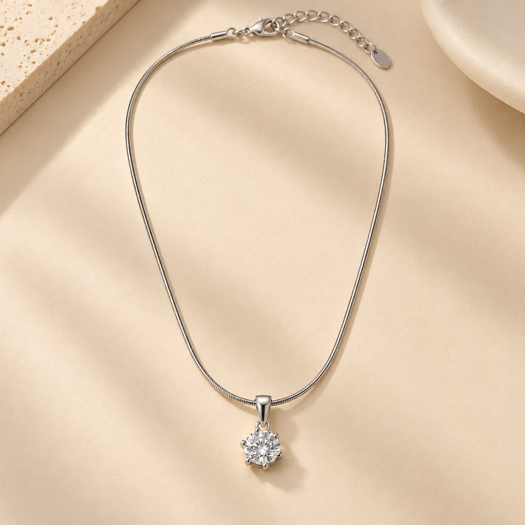Silver-Tone Solitaire Crystal Pendant Necklace for Women | NUSH Jewel