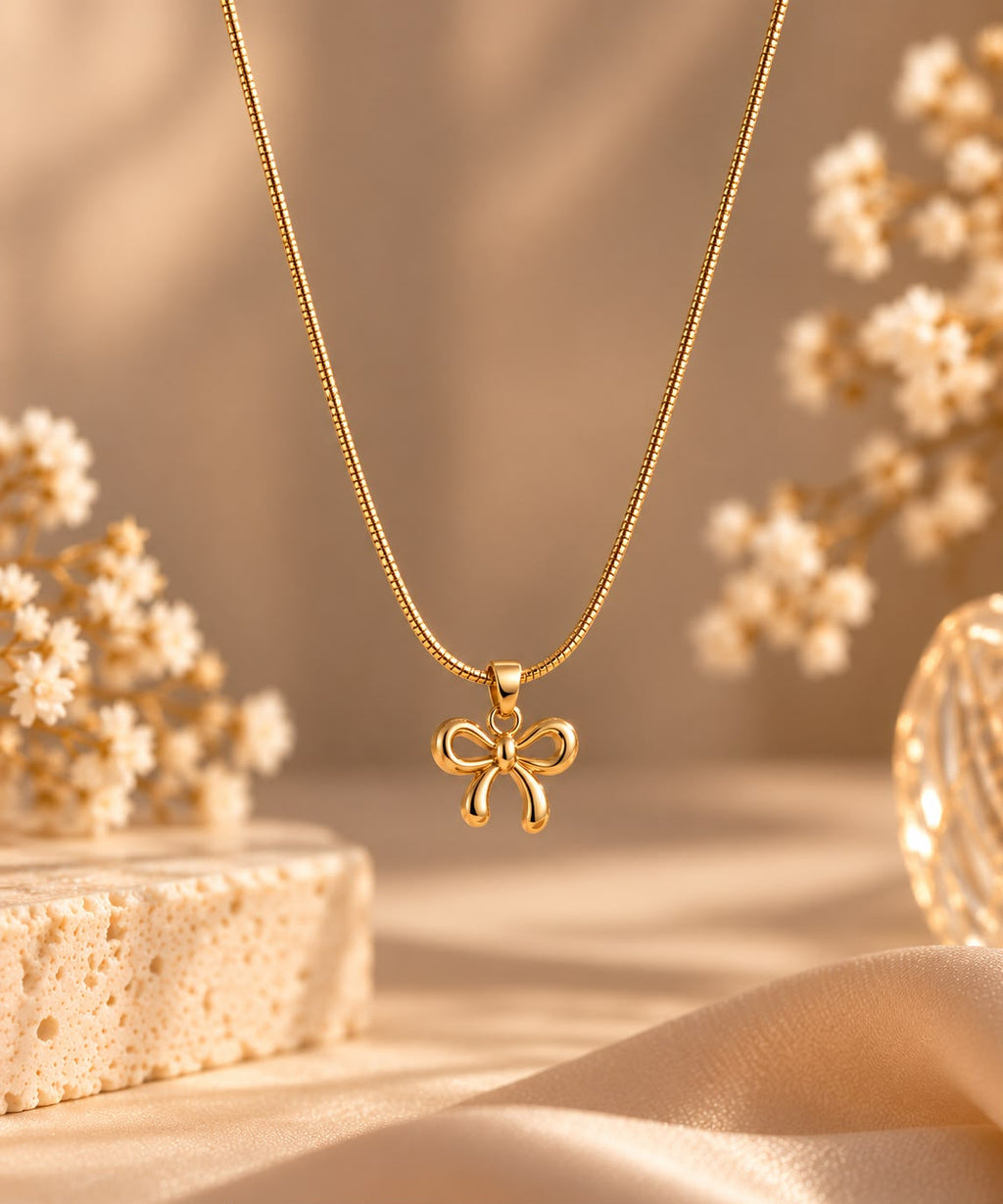 Gold-Tone Bow Pendant Necklace for Women | NUSH Jewel