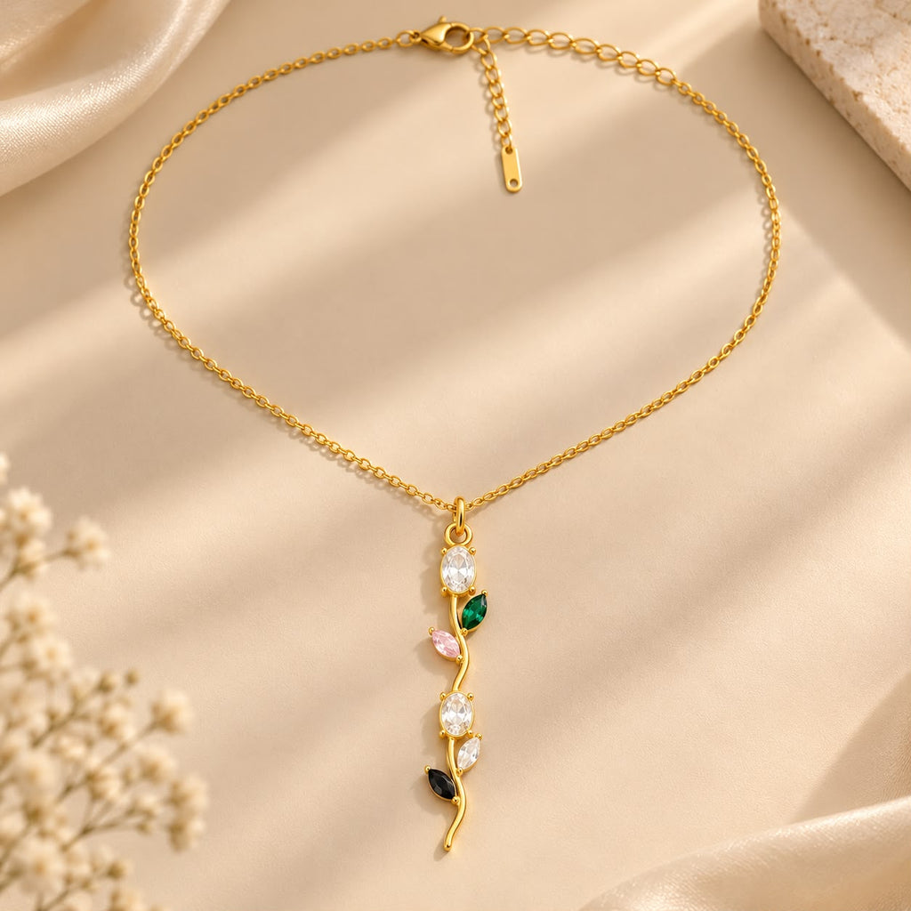 Gold-Tone Multicolor Crystal Vine Pendant Necklace for Women | NUSH Jewel