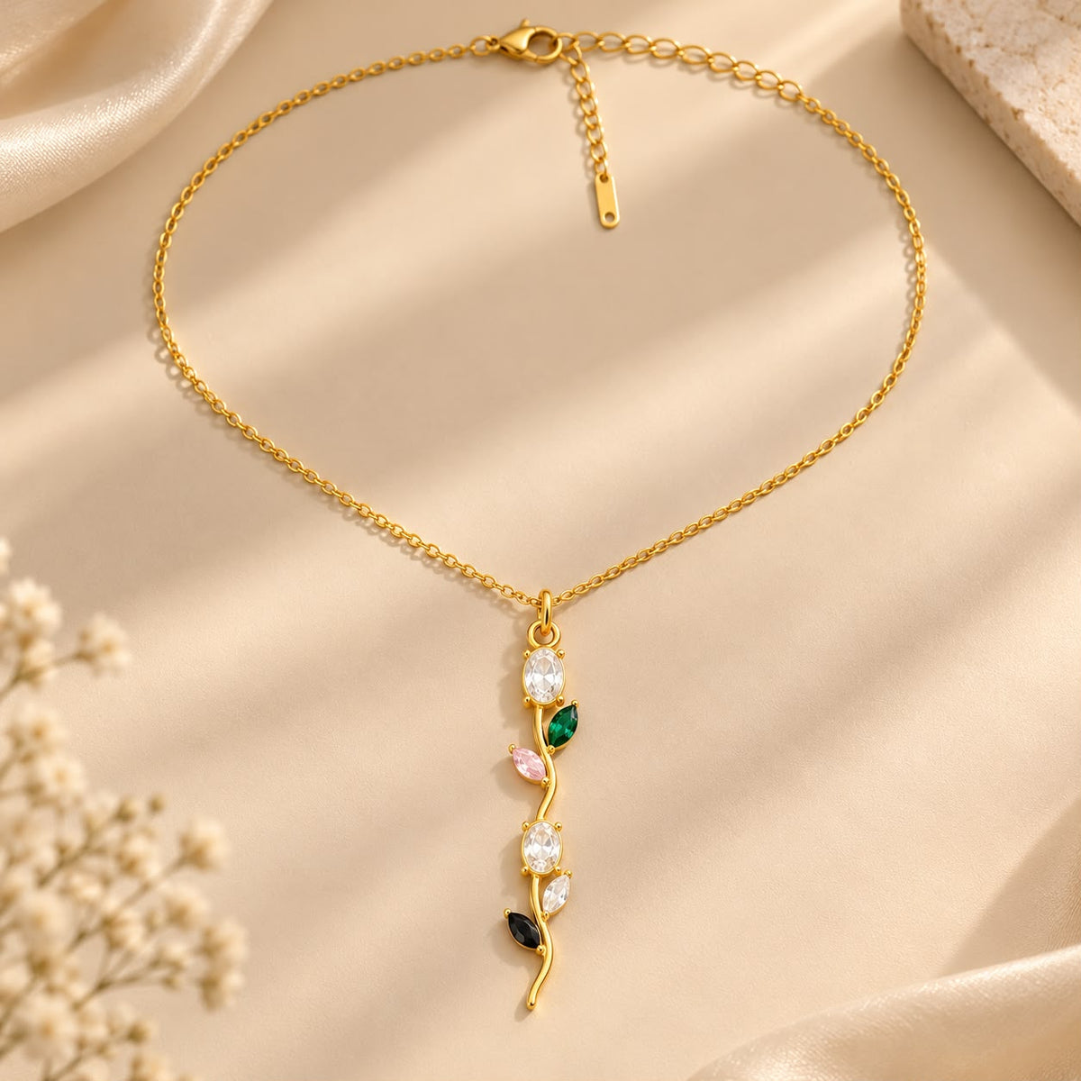 Gold-Tone Multicolor Crystal Vine Pendant Necklace for Women | NUSH Jewel