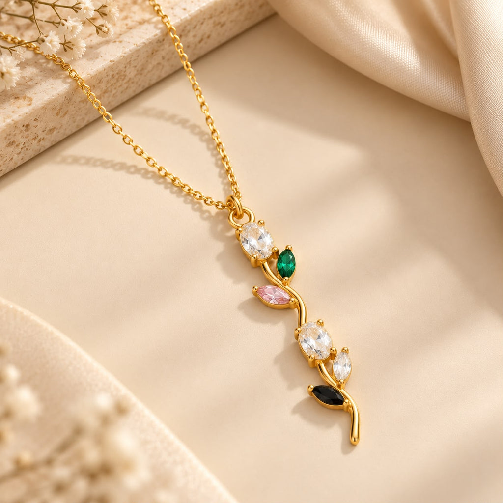 Gold-Tone Multicolor Crystal Vine Pendant Necklace for Women | NUSH Jewel