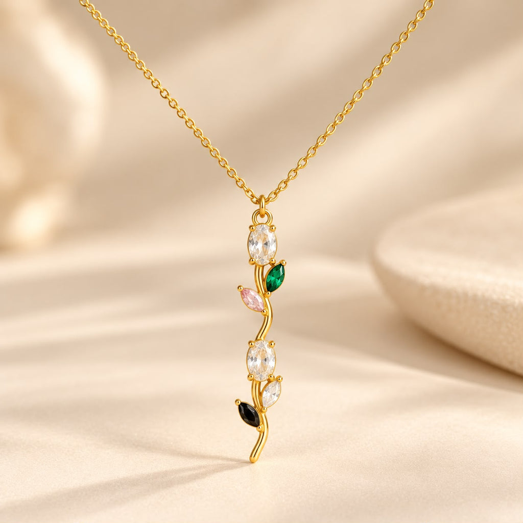 Gold-Tone Multicolor Crystal Vine Pendant Necklace for Women | NUSH Jewel